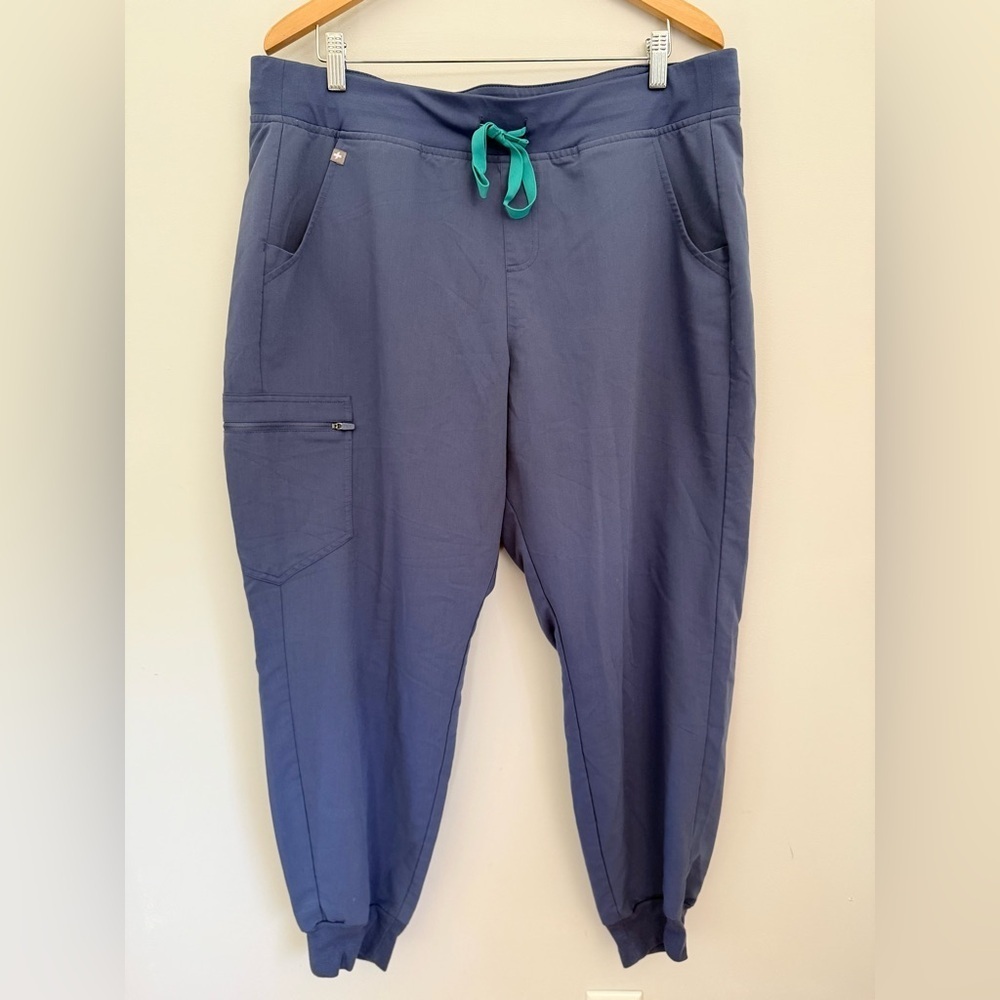 🌄 Figs Big Sky (PO 1525) Blue Jogger Scrub Pants with Teal Drawstring